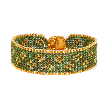 Brazalete Telar Dorado Delgado Miniflor Turquesa T